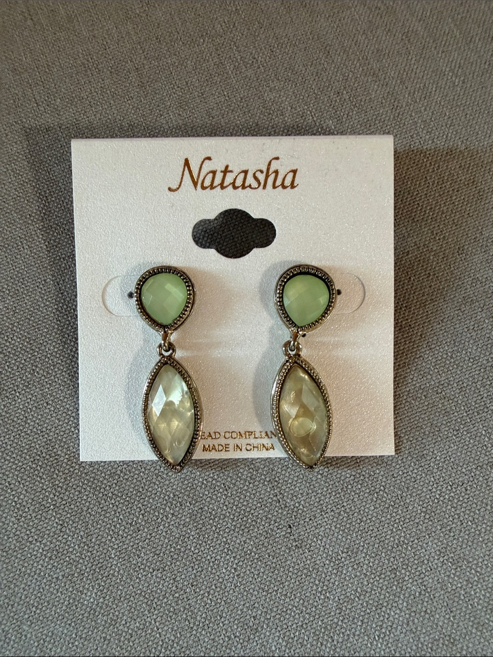 Natasha Couture Pale Green and light citrine or yellow quartz drop Earrings